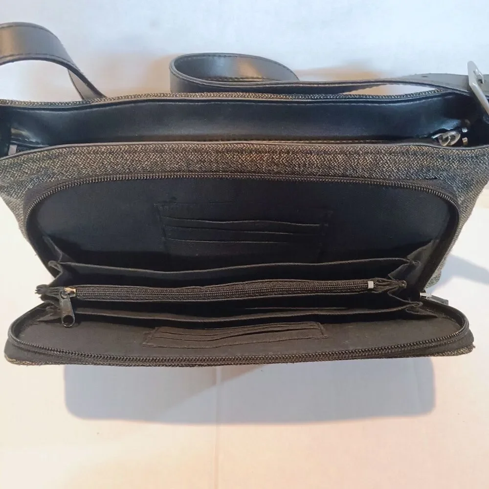 Vintage Capezio Herringbone Canvas Shoulder Bag-Adjustable Straps-Black-Gray